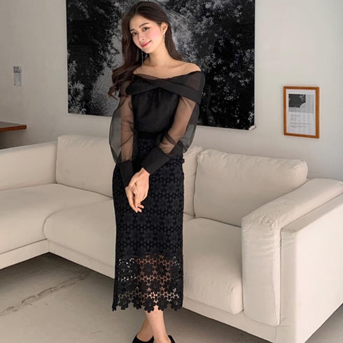 シフォンオフショルトップス